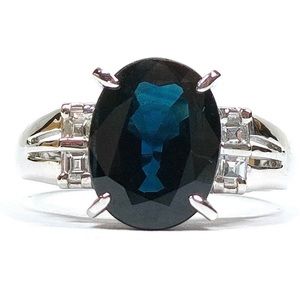 Natural Sapphire and Diamond platinum ring sz 4.75